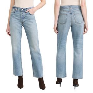 Alex Mill Bev Jeans Relaxed Straight Leg Mid Rise Light Blue Indigo Buttonfly 27